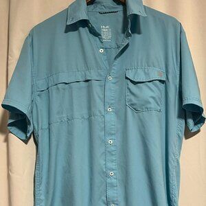 Huk Mens Tide Point Woven Solid Button Down Short Sleeve Shirt Size M